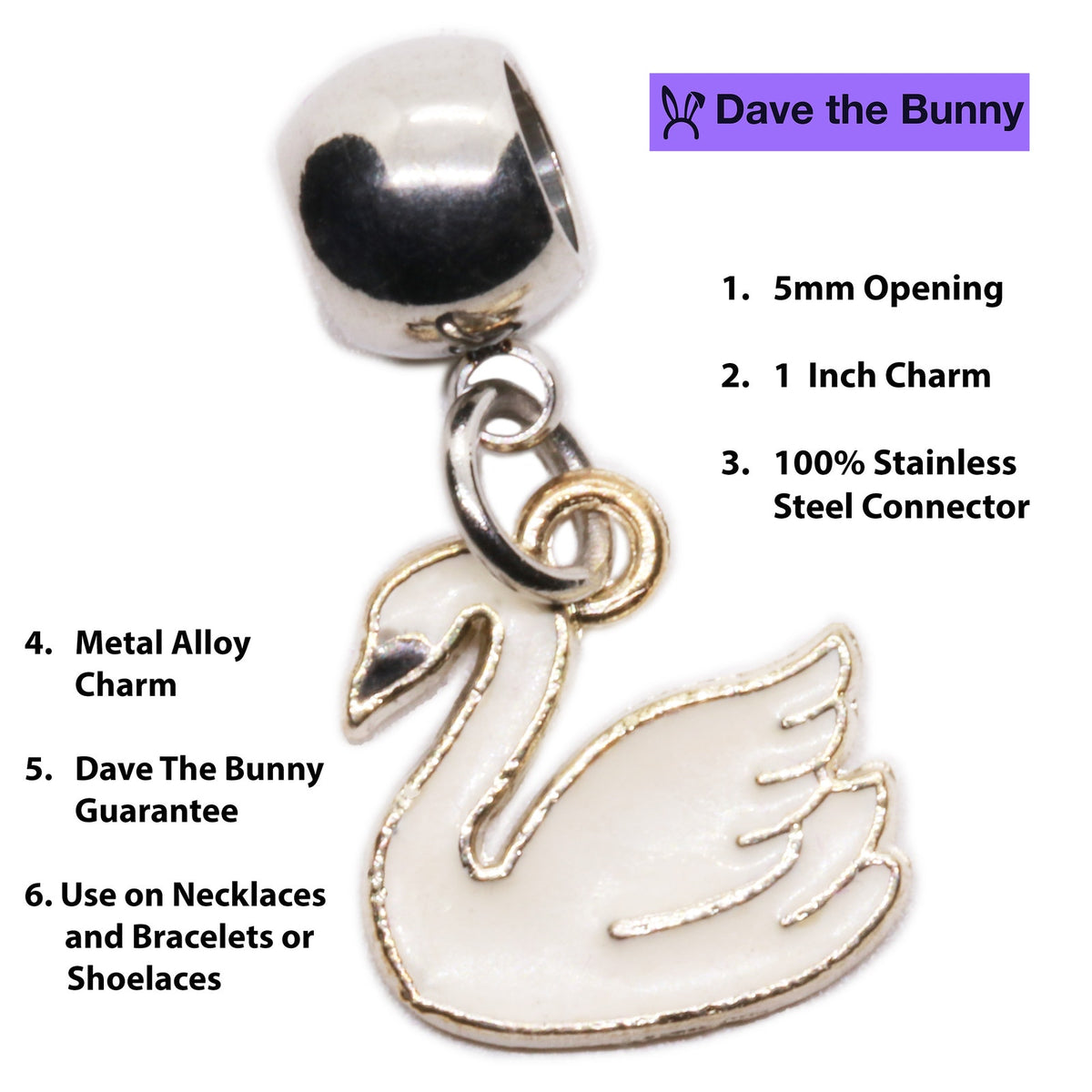 Swan Charm Necklace with Stainless Steel Snake Chain