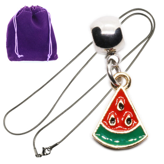Watermelon Slice Charm Necklace with Stainless Steel Snake Chain