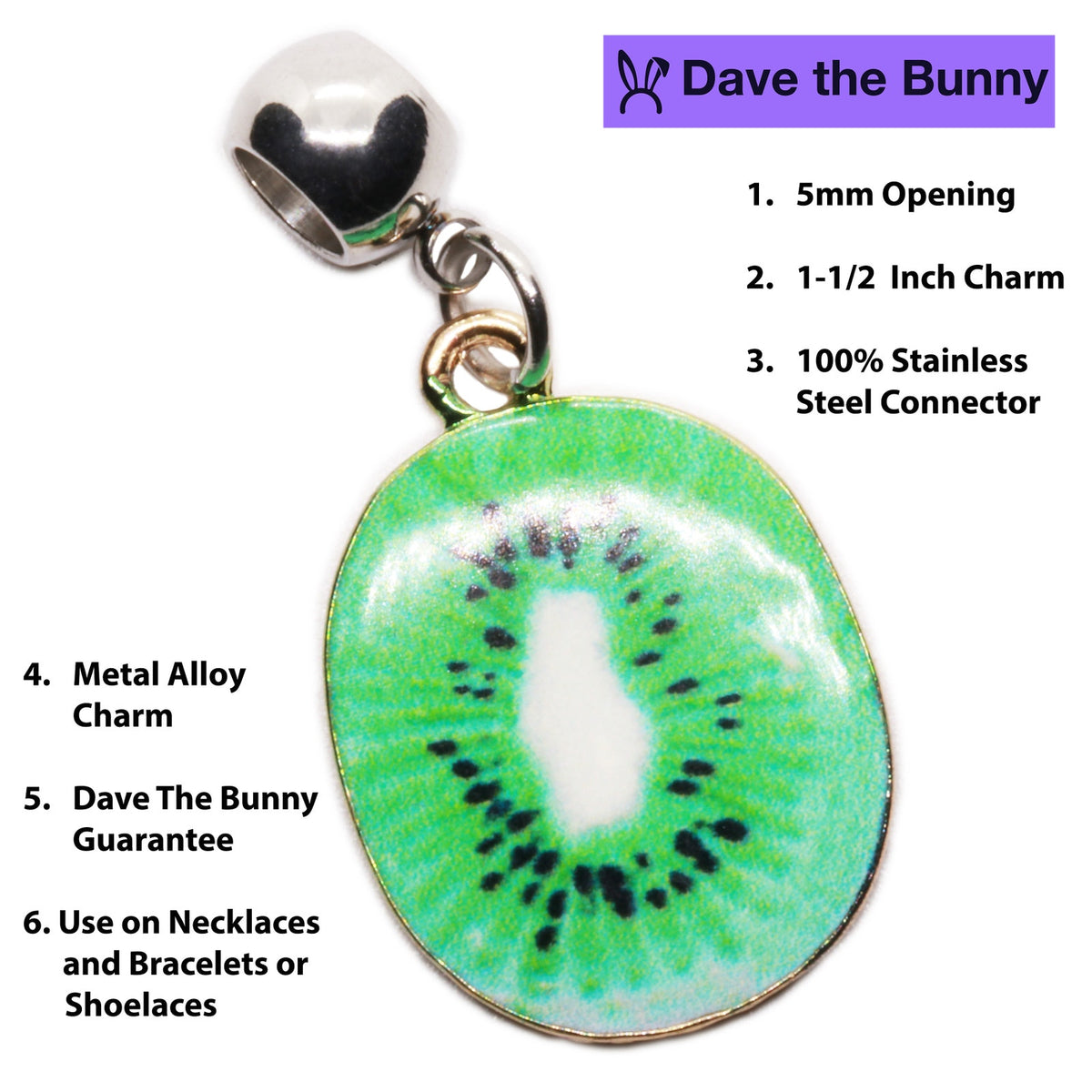 Kiwi Slice Charm Necklace with Stainless Steel Snake Chain