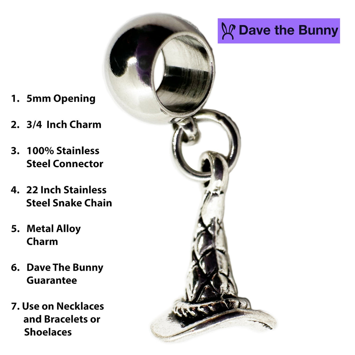 Wizard Hat Charm Necklace with Stainless Steel Snake Chain