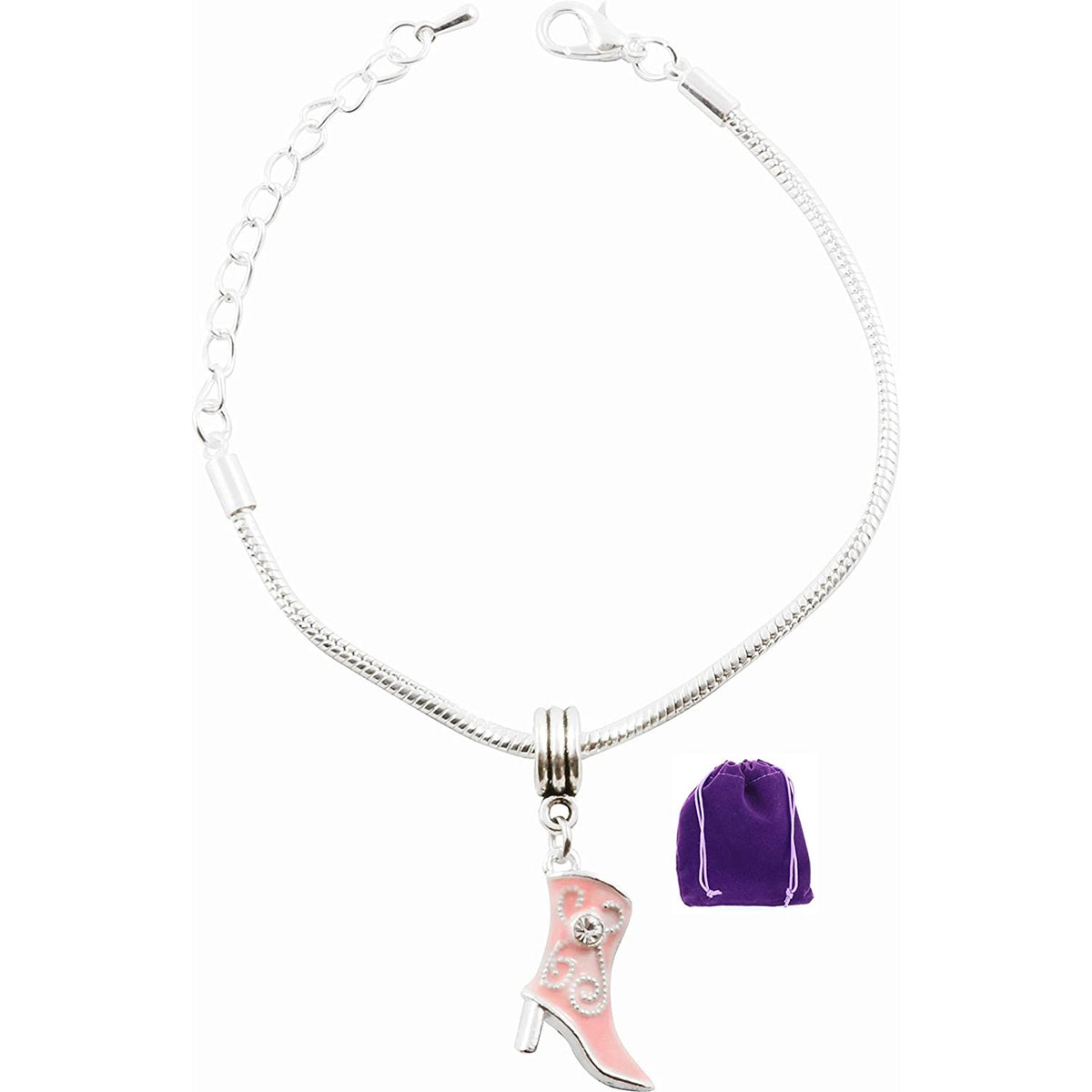 Pink Female Cowboy Cowgirl Boot Charm Bracelet