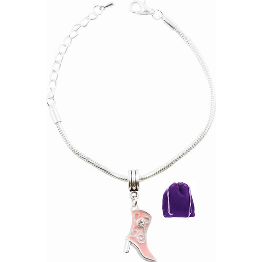 Pink Female Cowboy Cowgirl Boot Charm Bracelet
