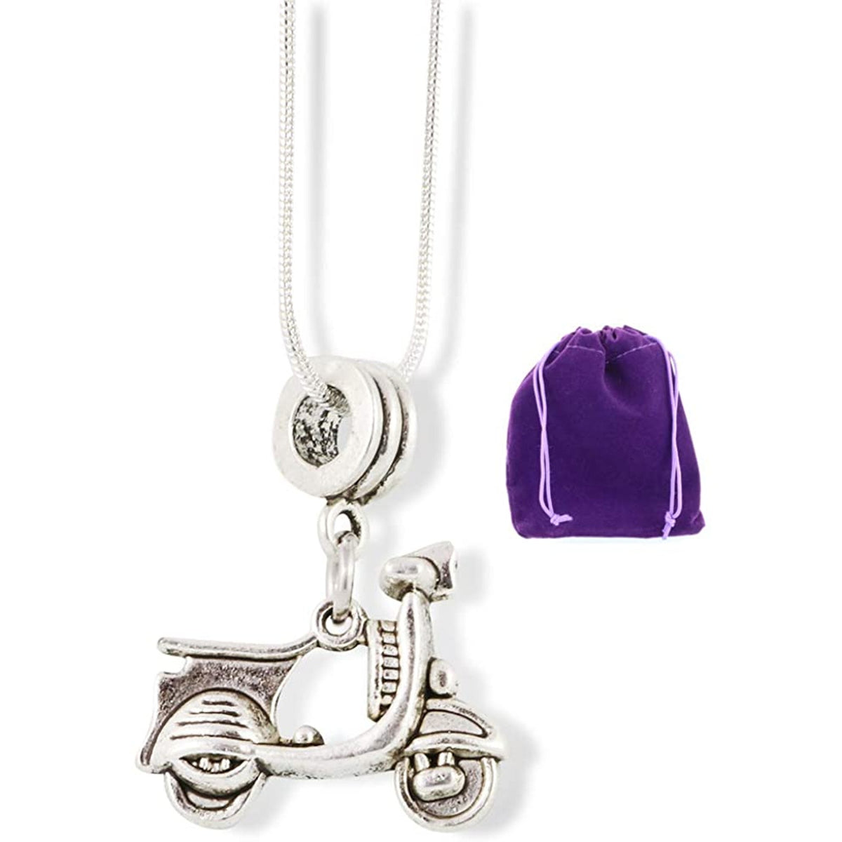 Scooter Charm Necklace with Stainless Steel Snake Chain