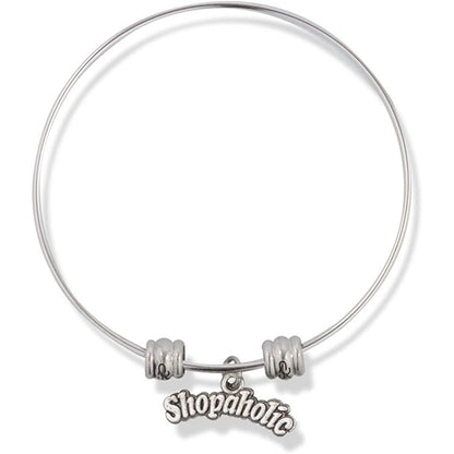 Shopaholic Text Charm Bangle Bracelet