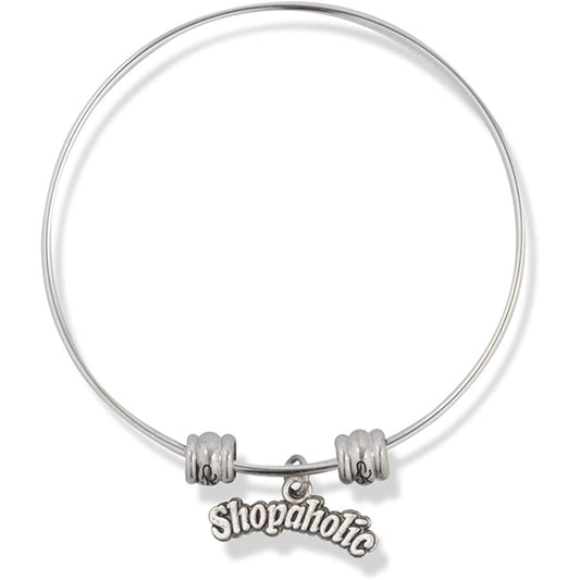 Shopaholic Text Charm Bangle Bracelet