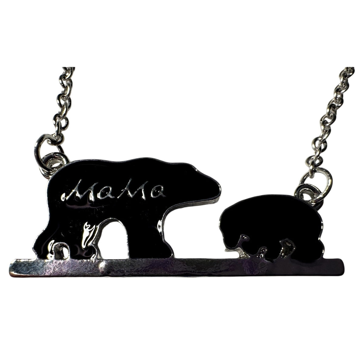Mama Bear 1 Cub Charm Necklace with Stainless Steel Snake Chain