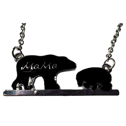 Mama Bear 1 Cub Charm Necklace with Stainless Steel Snake Chain