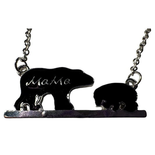 Mama Bear 1 Cub Charm Necklace with Stainless Steel Snake Chain