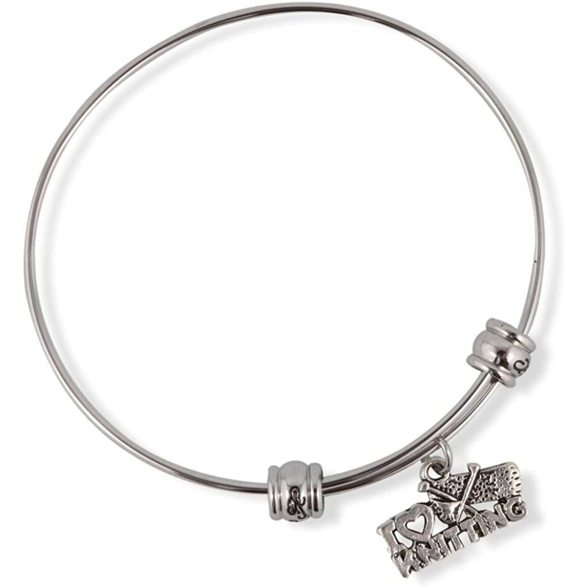 I Love Knitting Hobby Needle Point Charm Bangle Bracelet