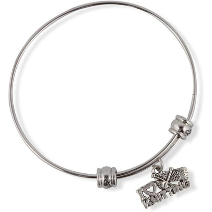 I Love Knitting Hobby Needle Point Charm Bangle Bracelet