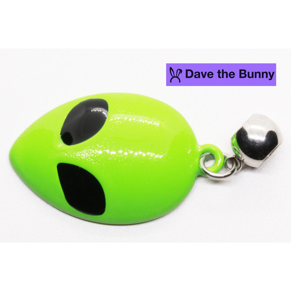 Neon Green Alien Head Charm Necklace with Stainless Steel Snake Chain