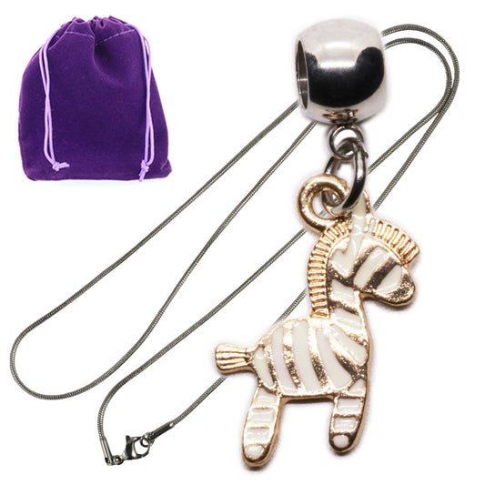 Zebra Print Animal Charm Necklace with Stainless Steel Snake Chain