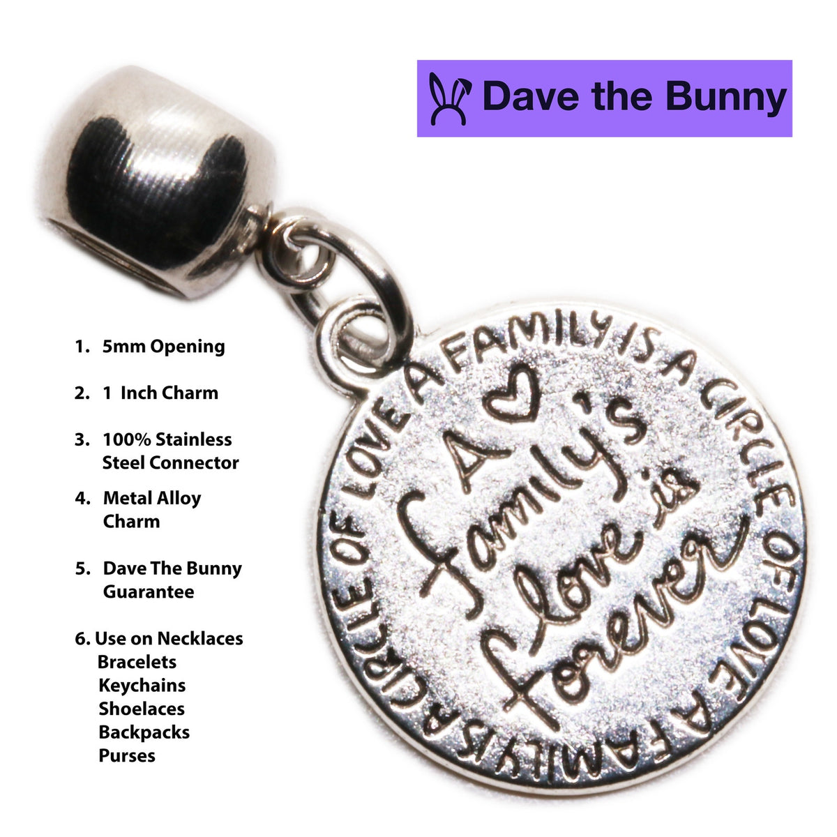 Family Tree Love Charm Bracelet with Stainless Steel Snake Chain