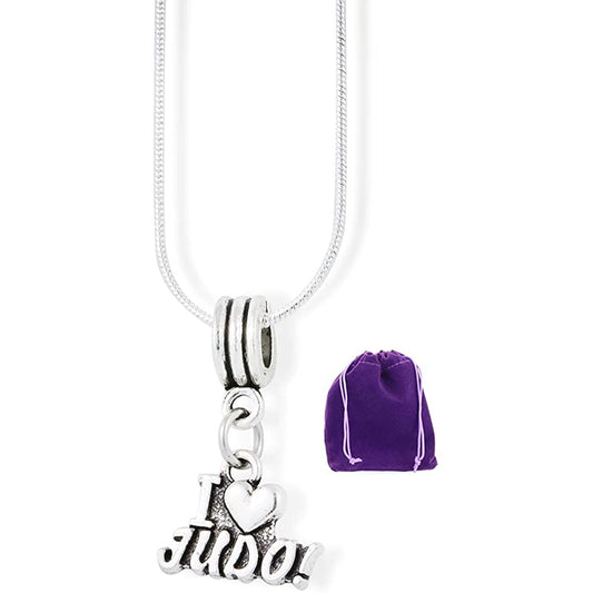 I Love Judo Charm Necklace with Stainless Steel Snake Chain