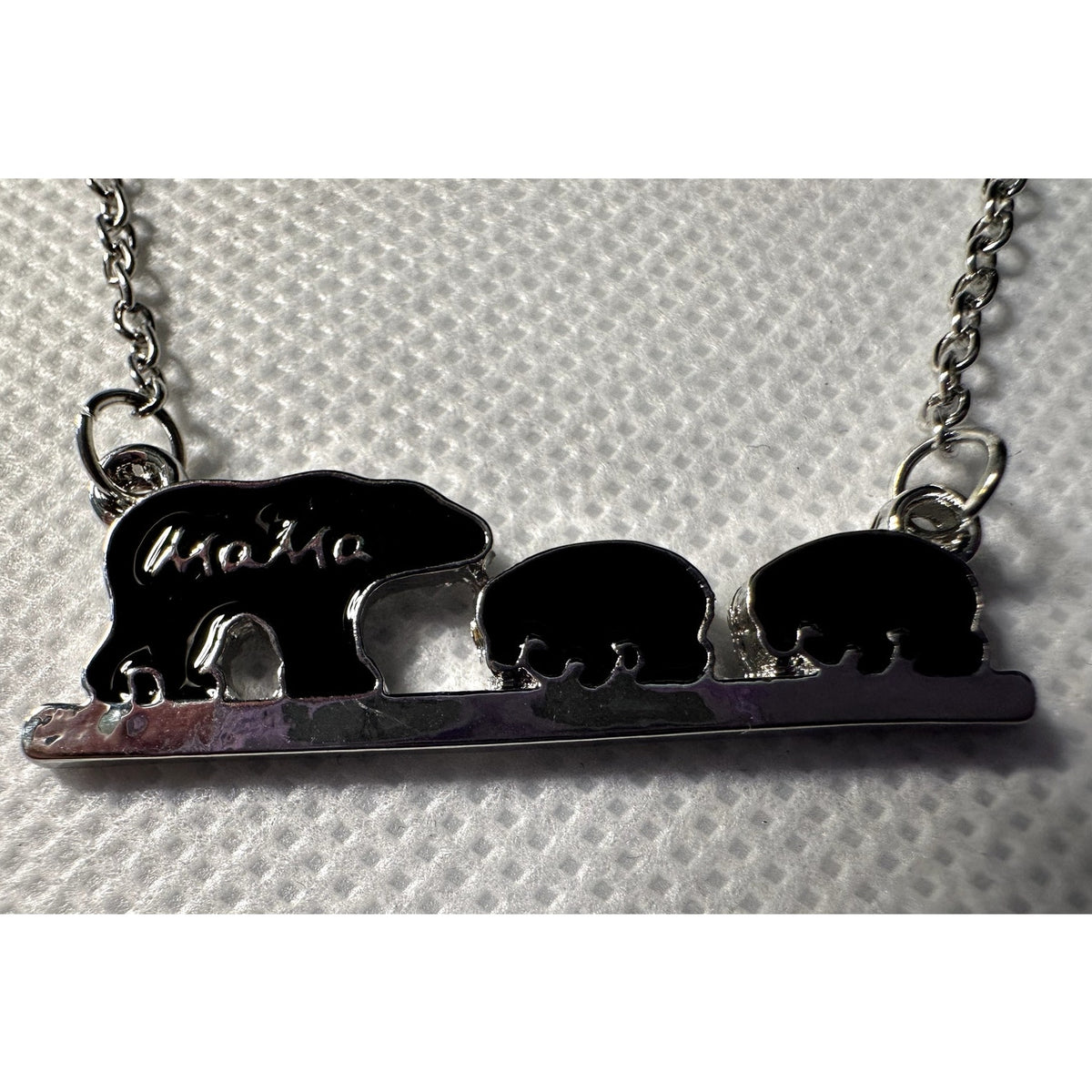Mama Bear 2 Cubs Charm Necklace with Stainless Steel Snake Chain