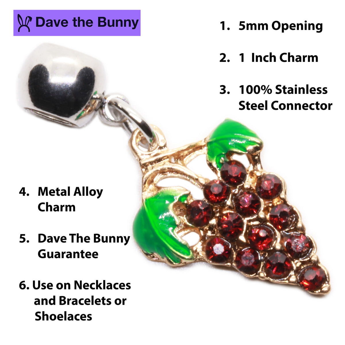 Wine Grape Vine Charm Necklace with Stainless Steel Snake Chain