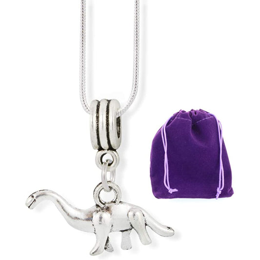 Dinosaur Bronto Charm Necklace with Stainless Steel Snake Chain