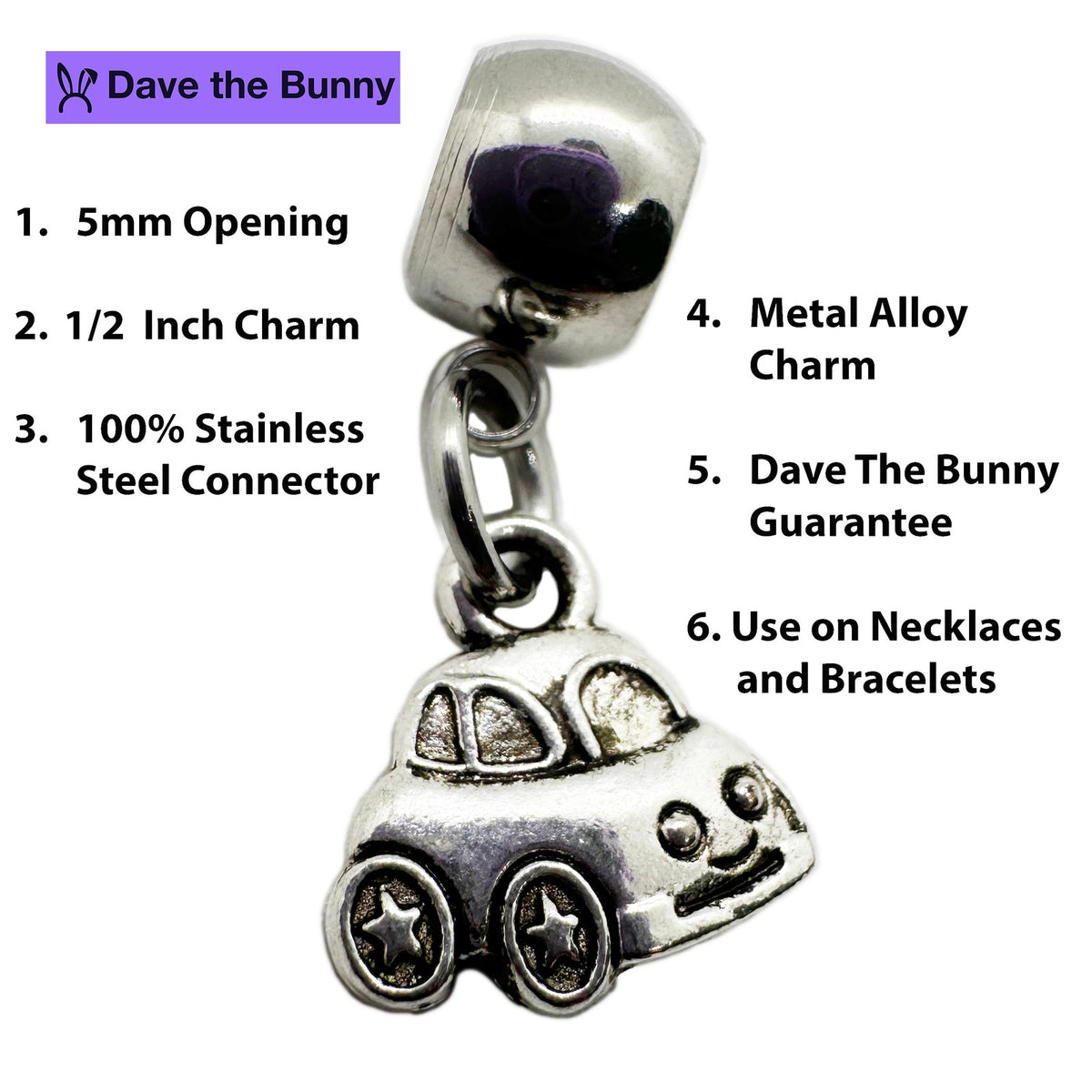 Car Charm Necklace with Stainless Steel Snake Chain