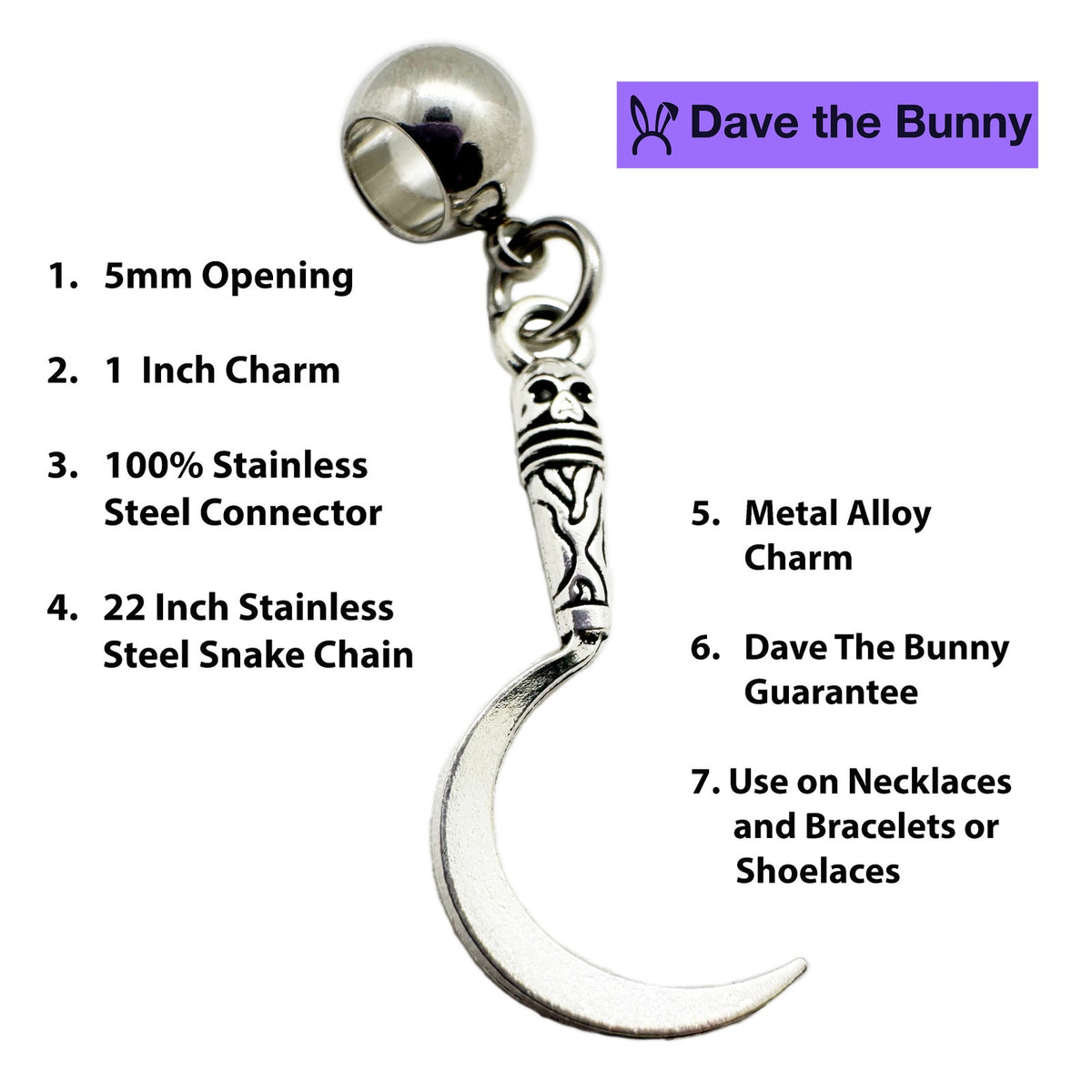 Sickle Charm Necklace with Stainless Steel Snake Chain