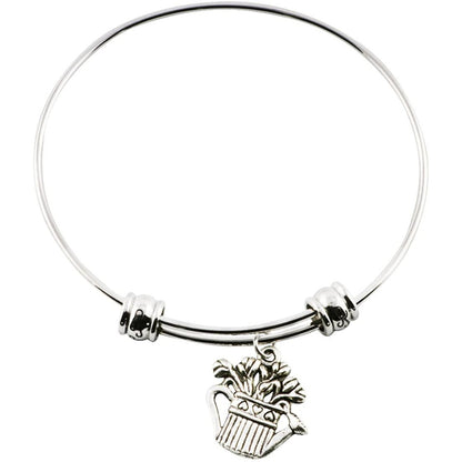 Gardening Plant Watering Can Charm Bangle Bracelet
