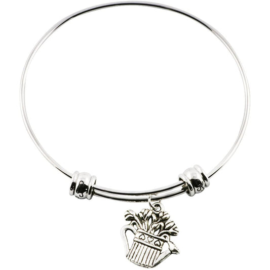 Gardening Plant Watering Can Charm Bangle Bracelet