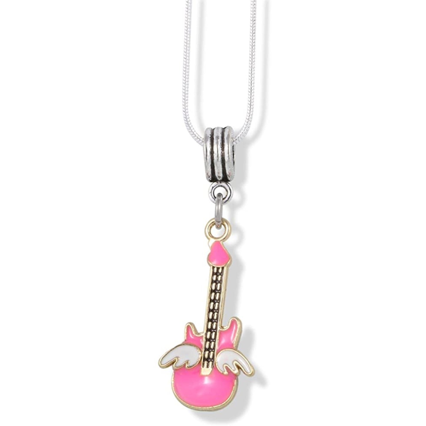 Pink Guitar Angel Wings Band Music Musician Necklace