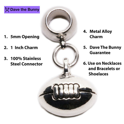 Football Charm with Stainless Steel Connector
