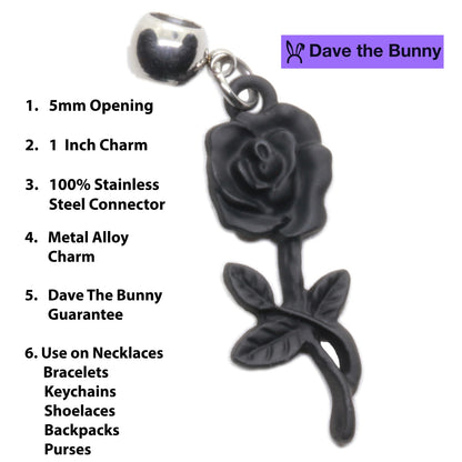 Black Rose Flower Charm Necklace with Stainless Steel Snake Chain