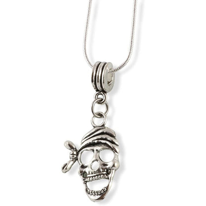 Pirate Skull Bandana Charm Necklace with Stainless Steel Snake Chain