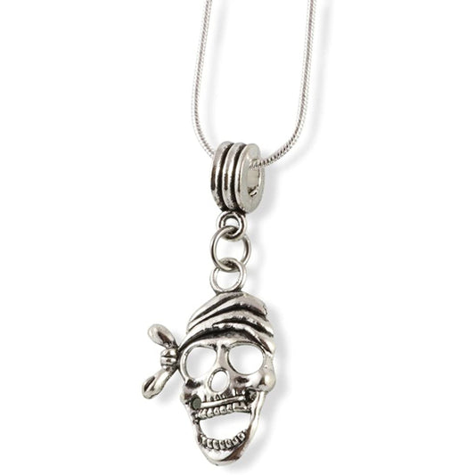 Pirate Skull Bandana Charm Necklace with Stainless Steel Snake Chain