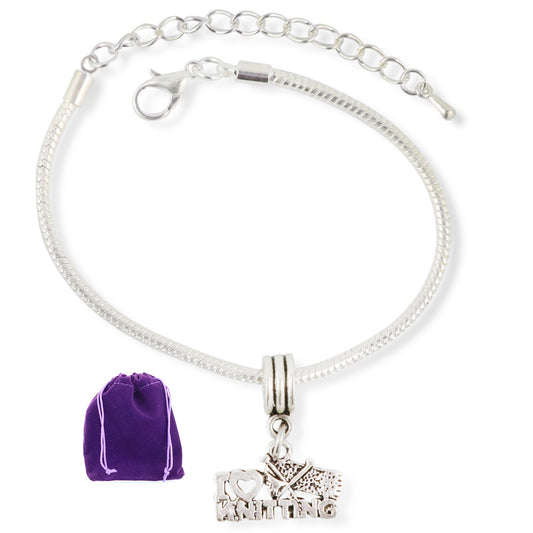 I Love Knitting Charm Bracelet with Stainless Steel Snake Chain