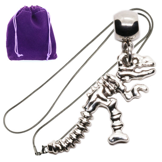 Dinosaur Skeleton Charm Necklace with Stainless Steel Snake Chain