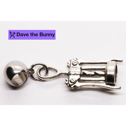Wine Opener Corkscrew Charm with Stainless Steel Connector