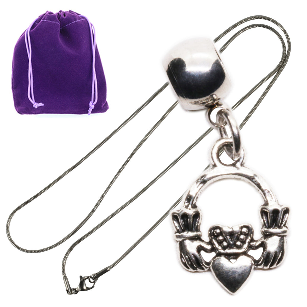 Claddagh Charm Necklace with Stainless Steel Snake Chain