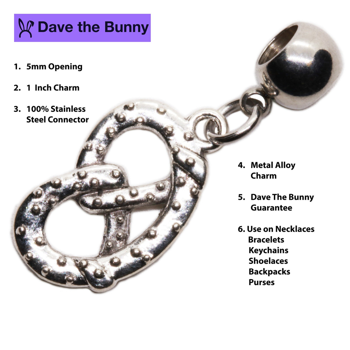 Pretzel Charm with Stainless Steel Connector