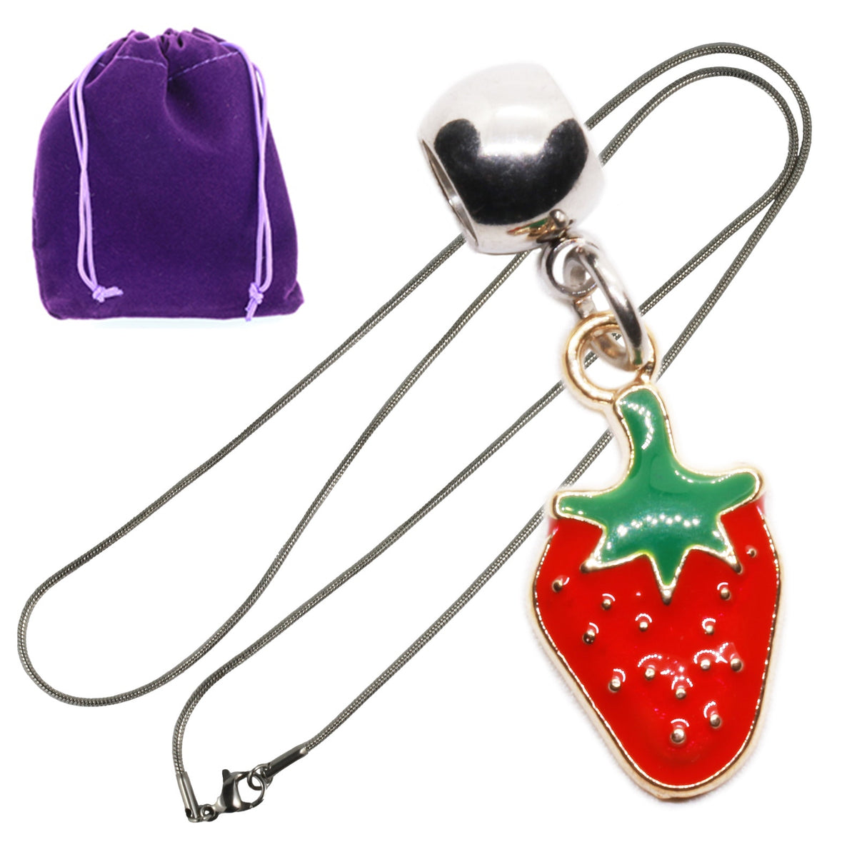Strawberry Charm Necklace with Stainless Steel Snake Chain