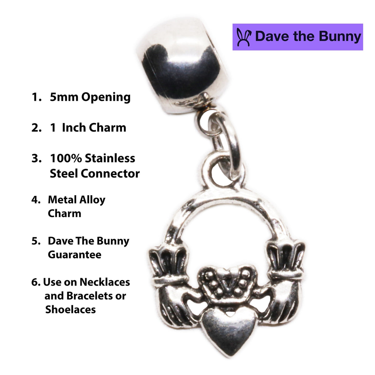 Claddagh Charm Necklace with Stainless Steel Snake Chain