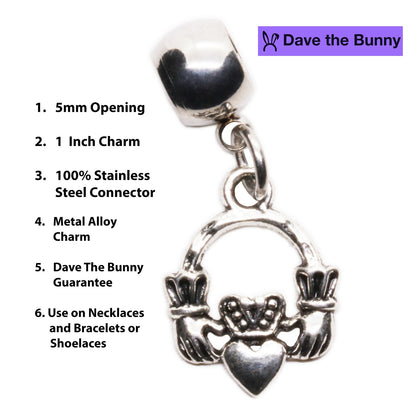 Claddagh Charm Necklace with Stainless Steel Snake Chain