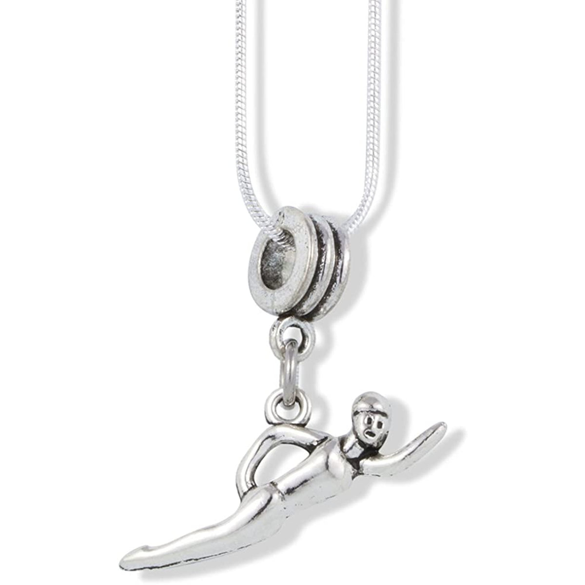 Swimmer Charm Necklace with Stainless Steel Snake Chain