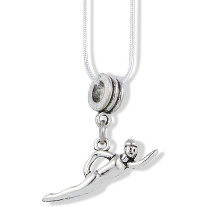 Swimmer Charm Necklace with Stainless Steel Snake Chain