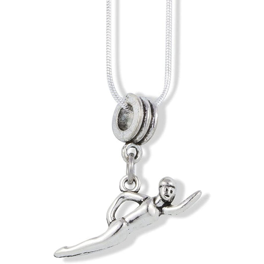 Swimmer Charm Necklace with Stainless Steel Snake Chain