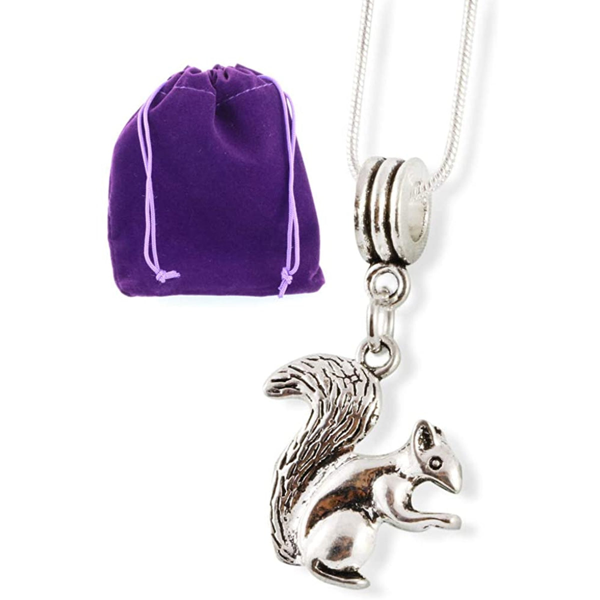 Squirrel Charm Necklace with Stainless Steel Snake Chain