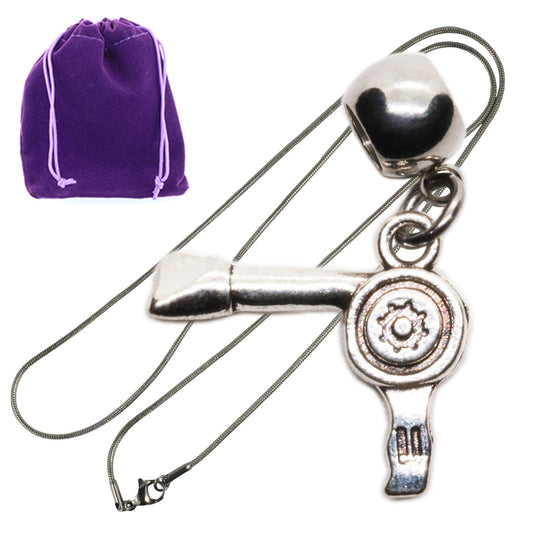 Hair Dryer Charm Necklace with Stainless Steel Snake Chain