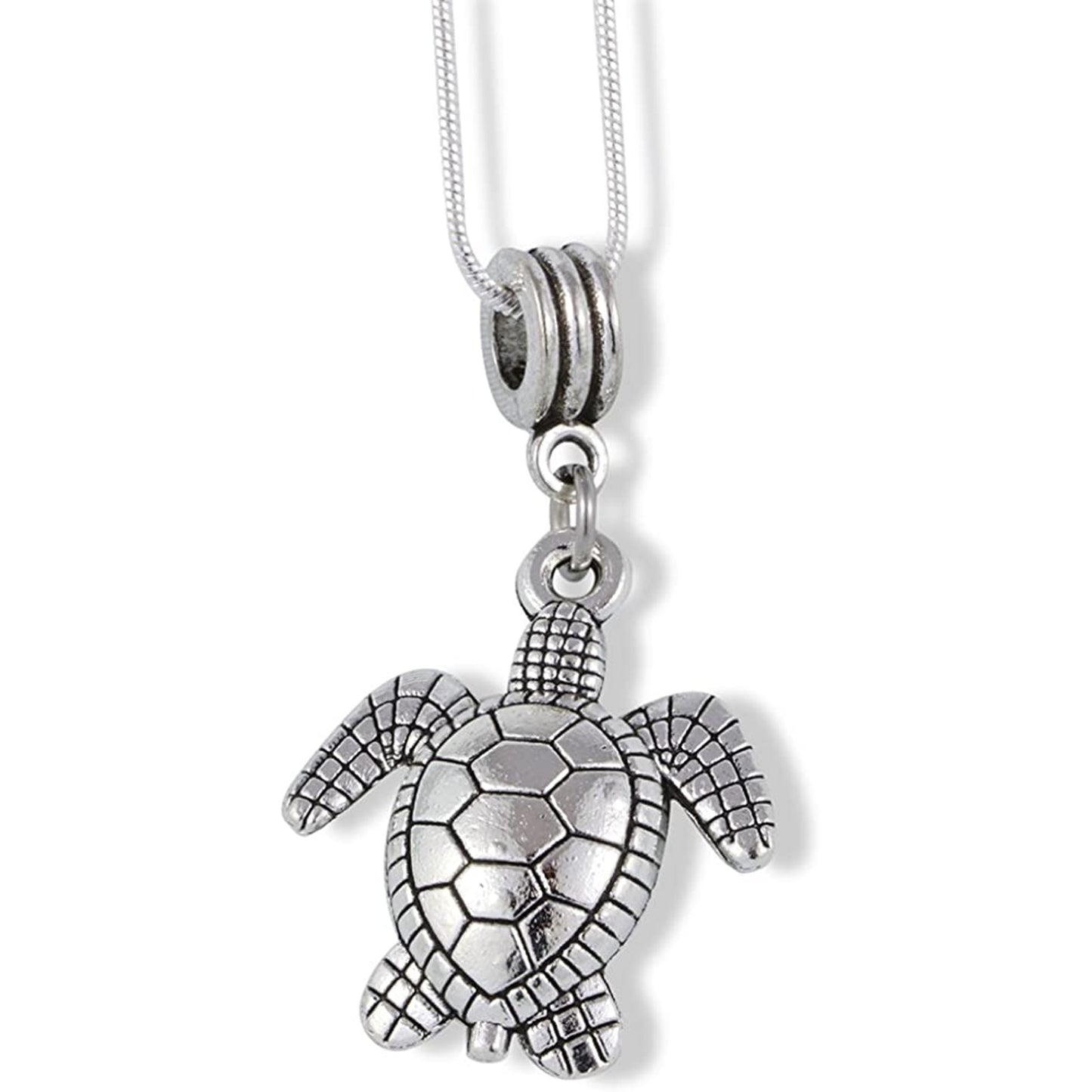 Large Silver Colored Sea Turtle Charm Chain Necklace