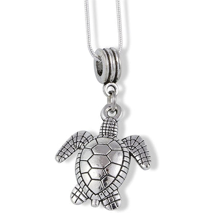 Large Silver Colored Sea Turtle Charm Chain Necklace