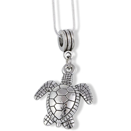 Large Silver Colored Sea Turtle Charm Chain Necklace