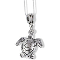 Large Silver Colored Sea Turtle Charm Chain Necklace