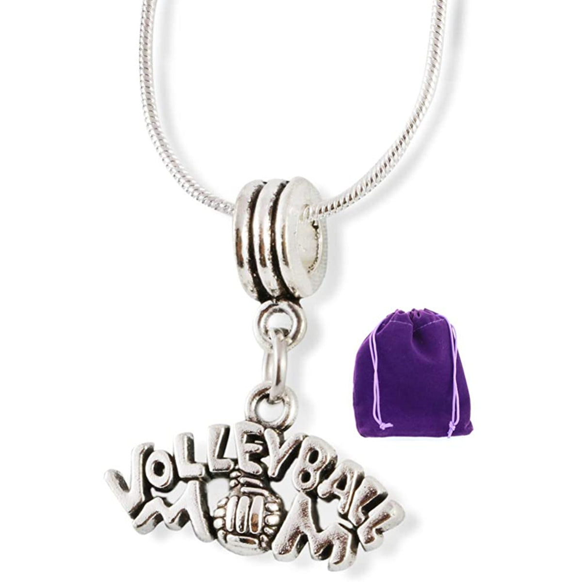 Volleyball Charm Necklace with Stainless Steel Snake Chain