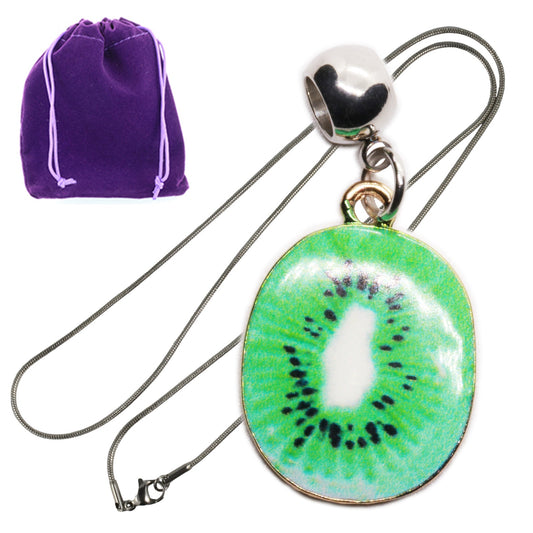 Kiwi Slice Charm Necklace with Stainless Steel Snake Chain
