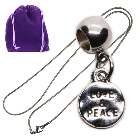 Love and Peace Charm Necklace with Stainless Steel Snake Chain